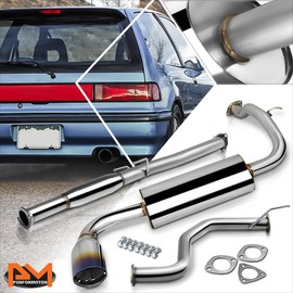 PM PERFORMOTOR 4.5" Burnt Tip Muffler Catback Exhaust Compatible with 88-91 Honda Civic Si 3-Dr Hatchback