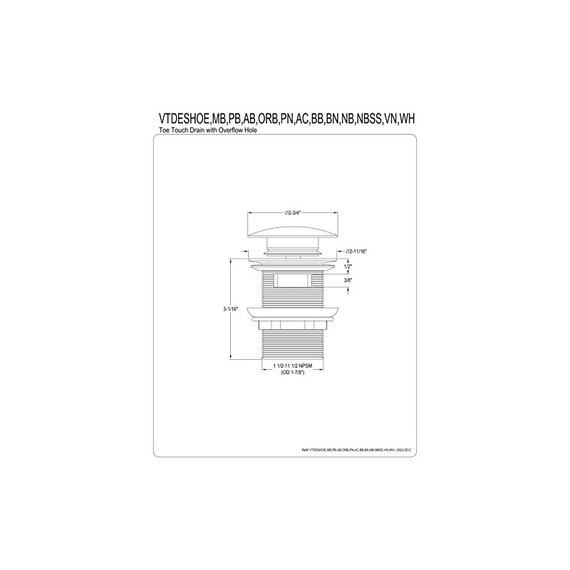 Kingston Brass VTDESHOEORB Trimscape Tub Drain Shoe, Oil Rubbed Bronze