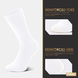 FALARY 12 Pairs Plain Mens Socks, Cotton White Calf Socks Comfortable for Work & Casual Wear - Breathable, Durable 3-5 UK