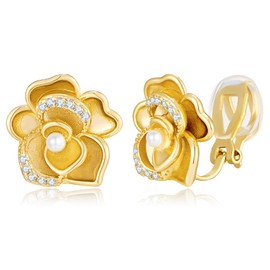 FILMOON Clip On Earrings for Women Non Pierced Cubic Zirconia Clip On Stud Earrings Round Crystal Earring Fashion Rhinestone Jewelry, Brass, No Gemstone