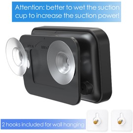 Waterproof Shower Clock and Timer, Water Resistant Bathroom Hanging Clock with Temperature Humidity, IP24 Water proof, 2 Hooks and 2 Suction Cups Included, Touch Lcd Screen, Easy for Kids (Black)