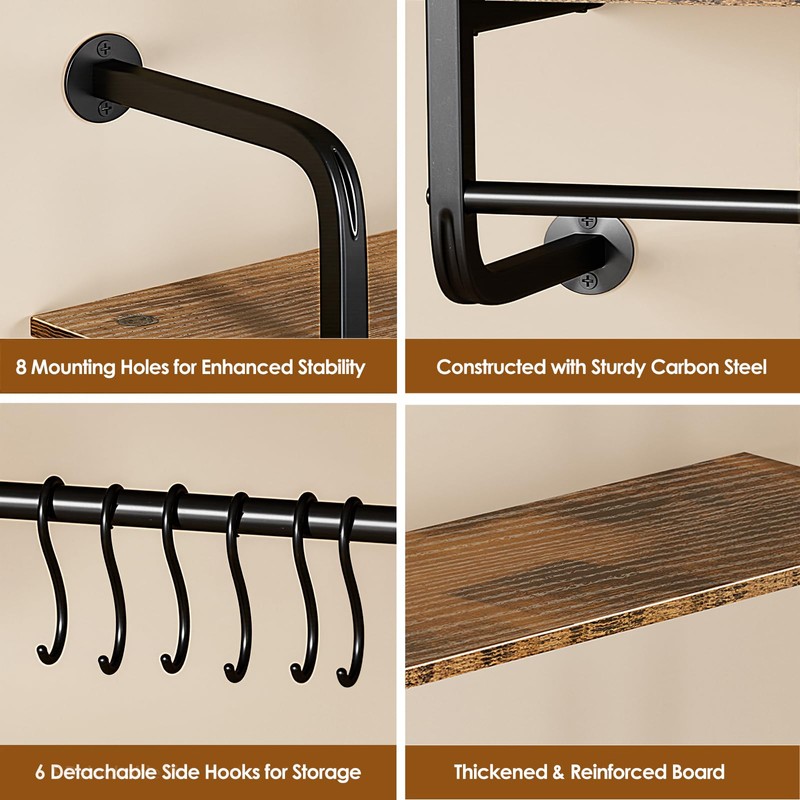 Kssiaz 3 Tier Industrial Pipe Floating Shelf, 24" Kitchen Wall