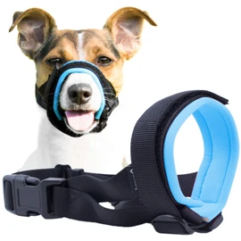 Gentle Muzzle Guard for Dogs - Prevents Biting and Unwanted Chewing Safely Secure Comfort Fit - Soft Neoprene Padding – No More Chafing – Training Guide Helps Build Bonds with Pet (S+, Blue)