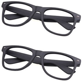 FancyG® Classic Retro Vintage Fashion Style Glasses Frame NO LENSES Costume Spectacle Eyewear 2 Pieces Set - Matte Black
