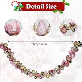 Guirnalda de bolas de Navidad de 6 pies inastillables, bolas colgantes de Navidad, decoraciones para el hogar, interior, exterior, repisa, día festivo, fiesta, árbol de boda, oro y rosa