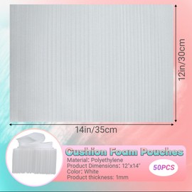 50 Pack Cushion Foam Pouches and Sheets Moving Supplies, 12X14 inch Moving Foam Wrap Pouches, Packing Supplies for Storage and Shipping, Protect mug, Cup, Glasses, China, and Dishes(0.04" Thickness)