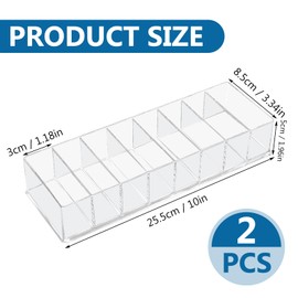 Dokeno Cosmetic Organiser, 2 Pieces, 8 Compartments, Eyeshadow Storage, Clear Plastic Make Up Pallet Holder, Makeup Storage Box for Lipsticks, Eyeshadow, Blush, 25.5 × 8.8 × 4.7 cm