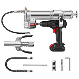 TOKKOT Electric Grease Gun Drill Adapter for De-Walt/Milwake Cordless Drill Driver –14 OZ Capacity, 12" Flexible Hose,Locking Grease Gun Coupler & Steel Pipe – DIY & Professional Lubrication Tool