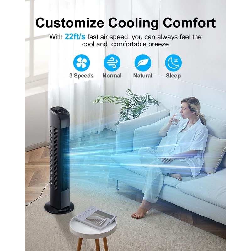 Uthfy Oscillating Tower Fan with Remote, Electric Standing Tower Fan
