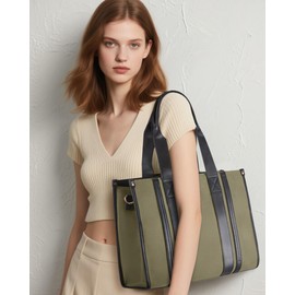 LOVEVOOK laptop bag for women 15.6 inch large Lightweight canvas work tote bags with Clutch Purse water resistant computer bags for laptops for women Business Office Travel college Casual, green black