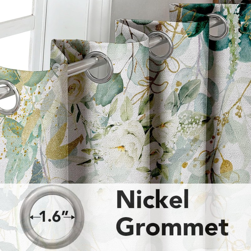 Sage Green Botanical Floral Curtains 100% Blackout Curtains 84Inch 2