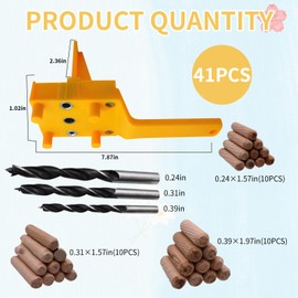 Buaak 41 Pcs Dowel Jig Kit, 6/8/10mm Wood Dowel Jig Kit, Metal Sleeve Handheld Drill Guide Bit Tools, Professional Dowelling Jig, Doweling Hole Saw Tools (Yellow)