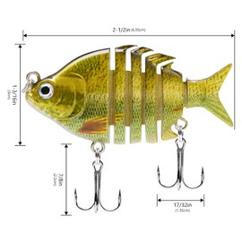 Bassdash SwimPanfish 2.5”/0.34oz Hard Bluegill Swimbaits Multi Jointed Topwater Trout Bass Fishing Crank Lure,Pack of 4