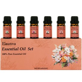 Elaunva Essential Oils Set,100% Pure Natural,6 Scents(Clove/Chamomile/Rose/Jasmine/Geranium/Ylang Ylang),for Aromatherapy and Home Fragrance,Aroma Therapy Oil,Gift (0.33Fl Oz*6, Flower Set)