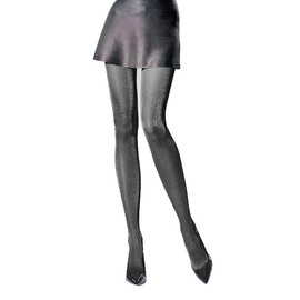 SENTELEGRI Women's 30 Denier Lurex Sparkle Tights, Semi Opaque Shiny Gold, Silver, (UK, Alpha, S, Regular, Regular, Black/Silver)