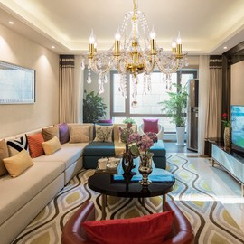 Gold Color Luxurious Candle Crystal Chandelier, 8 Lights K9 Modern Crystal Chandelier for Dining Room, Glass Ceiling Pendant Lamp for Living Bedroom Lighting Hall Balcony (8 Lights, Gold)