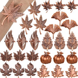 Remerry 18 Pcs Fall Napkin Rings Set Thanksgiving Autumn Leaf Pumpkin Metal Vintage Alloy Napkin Buckle Holders for Wedding Family Party Table Decor Supplies