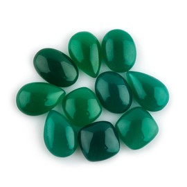 CRYSTALIS 10pcs, Natural Green Onyx Loose Gemstone Wholesale Bulk Cabochons Jewelry Making Supply, Chakra & Healing Polished Stones, Wire Wrapping, DIY, Gem Collection
