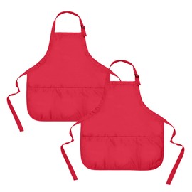 DALIX Apron Commercial Restaurant Home Bib Spun Poly Cotton Kitchen Aprons (3 Pockets) in Red 2 Pack