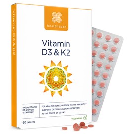 Vitamin D3 and K2 | 60 Tablets | for Immune, Bone & Blood Health | 100 mcg Vitamin D3 & 100 mcg Vitamin K2 | Optimal Calcium Absorption and delivery | Using Pure, Active Form Called MK-7 | Vegetarian