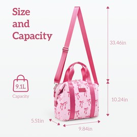Naimuesly Lunch Bag Women Insulated Lunch Box,Cute Large Lunch bags,Reusable Leakproof Cooler Bag with Adjustable Shoulder Strap for Men Adult Work Office Picnic Hiking Pink bow