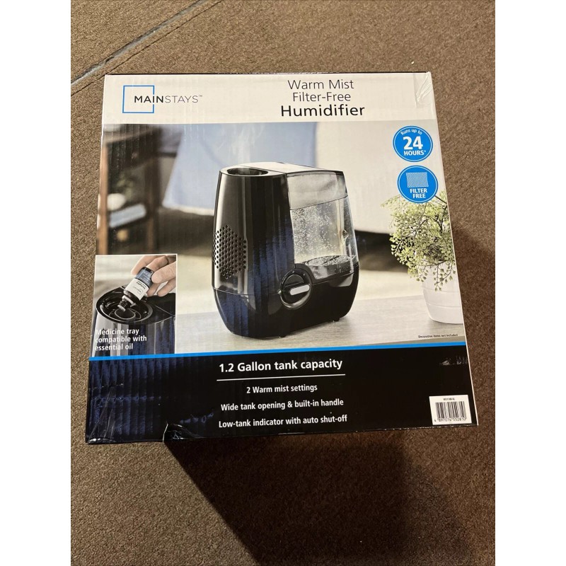 Mainstays 1.2 Gallon Warm Mist Humidifier, HF3102BL, Black