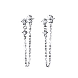 Reffeer Sterling Silver Chain Dangle Earrings for Women Teen Girls CZ Chain Drop Earrings Studs (A-Silver)