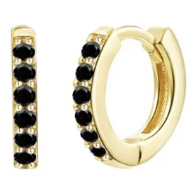 AT Jewellery - 14ct Gold Filled | 925 Sterling Silver Small Black Onyx Gemstone 11mm Sleeper Huggie Hoop Earrings