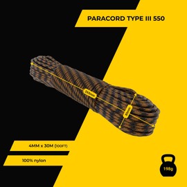 EdcX Paracord 4mm, 20+ Military Colors (15m, 30m, 50m, 100m, 300m) | Ideal for Camping, Survival, Outdoor, Crafting, DIY | 100% Nylon Rope 4mm | Tactical Cord 550 Type III (Coyote Black, 30 m)