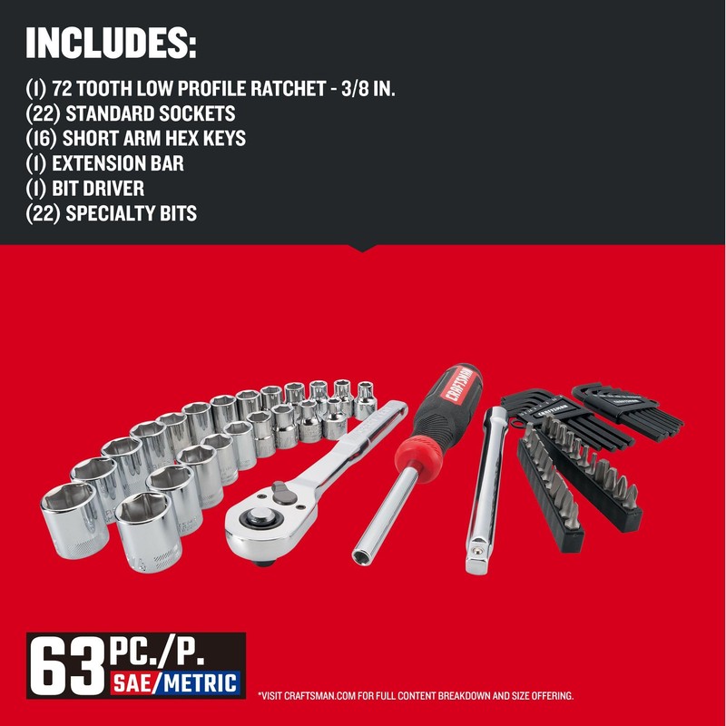 CRAFTSMAN VERSASTACK 63 Piece Mechanics Tool Set with Hard Case,