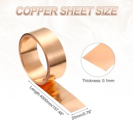 PATIKIL 0.1mm x 20mm x 4000mm Copper Sheet Roll, 99.9% Pure Copper Strip Flashing Metal Foil Plate for DIY Project Jewelry Craft Electrical Repair