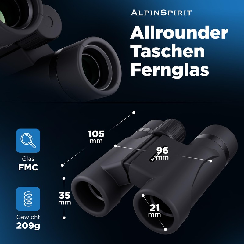 AlpinSpirit Pocket Binoculars 8 x 21 - Mini Binoculars -