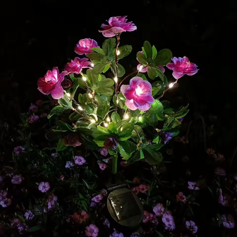 2-Pack Solar Azalea Flower Garden Lights, IP65 Waterproof Outdoor Decorative