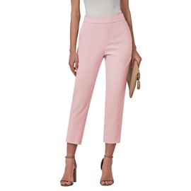GRAPENT Dress Capris Straight Leg Work Pants for Women Elastic Pants for Women Ladies Capris with Elastic Waist Skinny Work Pants Women Color Light Pink Size XL X-Large Size 16 Size 18