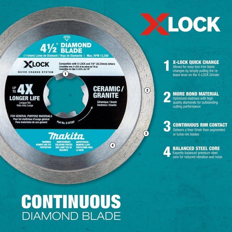 MAKITA X-Lock 4-1/2 in. Continuous Rim Diamond Blade for Ceramic