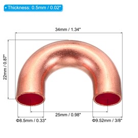 PATIKIL 3/8 Inch OD 34x22mm Elbow Copper Pipe Fitting, 4 Pack 180 Degree Bend Welding Sweat Solder Connection for HVAC Air Conditioner Plumbing Gas Water Oil