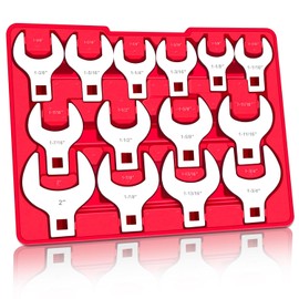 C&T 14-Piece 1/2” Drive Jumbo Crowfoot Wrench Set, SAE Sizes from 1-1/16" to 2" with Storage Tray, Chrome Vanadium Steel and Fully Polished Chrome Finished