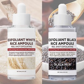 2PCS Peel Shot Glow Rice Ampoule Duo, Rice Exfoliating Ampoule Set, Black and White Rice Exfoliant, Rice Ampoule Duo Exfoliating Solution, Gentle Peel + Pore Minimizing & Deep Hydration for All Types