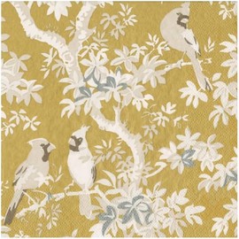 Caspari Scenic Songbirds Gold & Ivory Dinner Napkins - 20 Per Package, 2 Packs