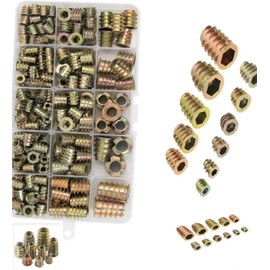 beiqilian 230-Piece 11 Size Metric Threaded Inserts Nuts Assortment Tool Kit - M4/M5/M6/M8/M10 Zinc Alloy Furniture Bolt Fastener Connector with Hex Socket Screw Inserts for Wood Furniture