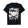 Minimalist Elegant Floral Botanical Cat Line Art T-Shirt