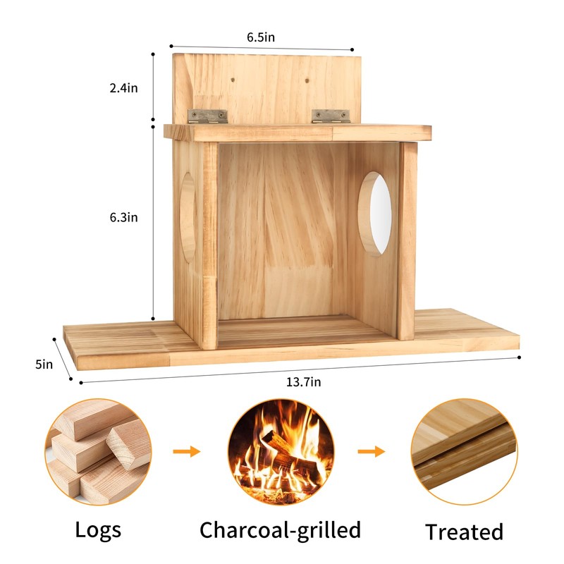 Wood Squirrel Feeder, Squirrel Feeders for Outside Winter, Wooden Chipmunk