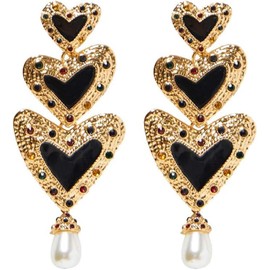 Boho Dangle Earrings Gold Love Long Earrings Crystal Large Exaggerated Statement Ear Jewelry for Women and Girls