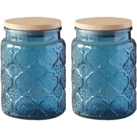 MIUVA Vintage Glass Kitchen Storage Counter Jar, Candy Jars with Lids, Coffee Container for Ground Coffee, Mason Jar Hold Coffee Beans, Tea, Sugar, Bath Salts & More, 23.7 FL OZ - Color: 2 Pack-Blue Begonia