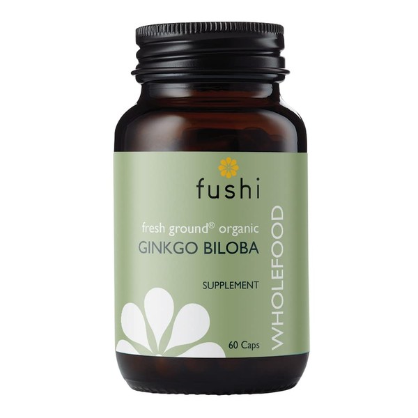 Fushi Organic Ginkgo Biloba Capsules, 60 Caps | Fresh-Ground Whole Food | Memory Boosting Properties | Ethical &amp; Vegan | Made in the UK, Packaging may vary