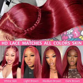 MENTOR 99J Burgundy Lace Front Wigs Human Hair Straight, 13x4 HD Transparent Lace Frontal Glueless Wig Pre Plucked with Baby Hair, 200% Density Wine Red Colored Wig for Women 22 Inch