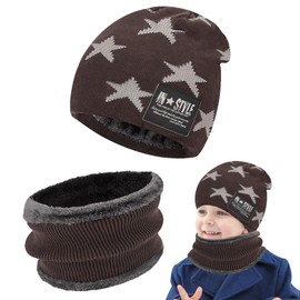 LXYYDS Children's Winter Hat Scarf Set, Scarf Children's Beanie, Children's Hat Tube Scarf, Winter Hat Children's Hat, Warm Winter Beanie Hat, for 5-15 Years Old Boys Girls, brown