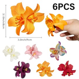 SIRLOMU Pack of 6 Hawaii Double Orchid Clips, Flower Clips for Women and Girls, Children's Jewellery, Women Party Styling Needles for Wedding and Holiday, Artificial Flowers (Colourful)
