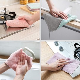 LSYJING 12 dish towels, reusable fine fiber dish cloths, super absorbent fast drying coral velvet cleaning cloths for cleaning utensils, kitchens, bathrooms