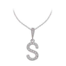Paialco Initial Letter S Pendant Necklace for Women, White Gold Plated